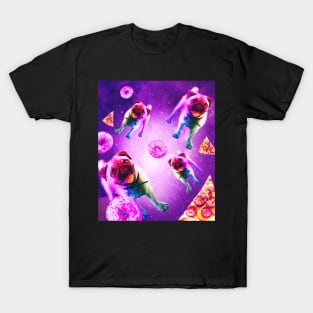 Rainbow Space Pug With Pizza And Doughnut T-Shirt